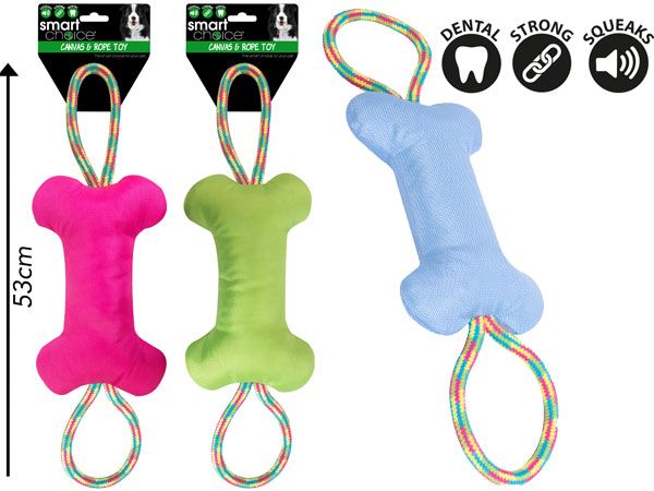 Smart Choice Squeaky Canvas Plush Bone / Rope Dog Toy...zzz