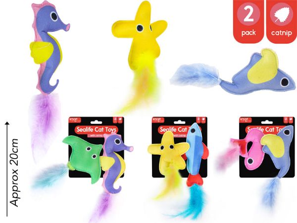 Smart Choice 2 Pack Felt Sealife Cat Toy With Catnip..Assorted Designs