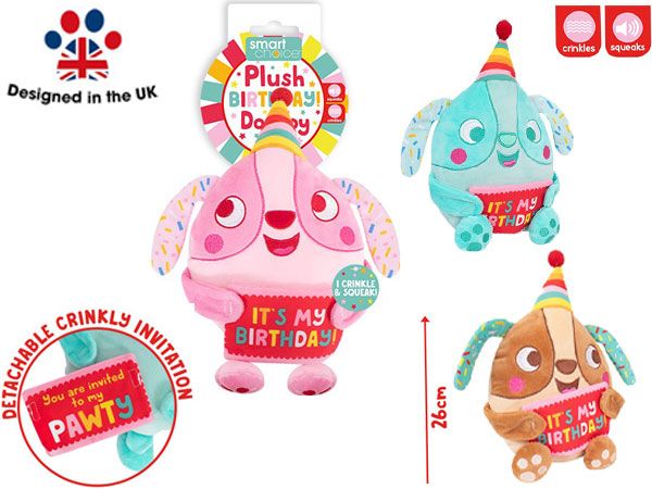 Smart Choice Plush Squeaky Birthday Pal Dog Toy, Assorted At Random
