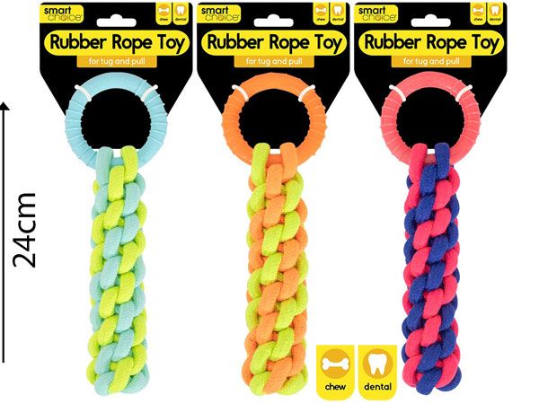 Smart Choice Rubber & Braided Rope Tug Dog Toy, Assorted At Random