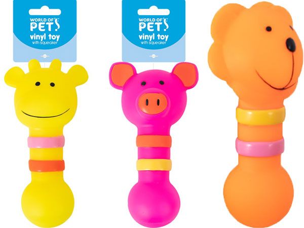 World Of Pets - Squeaky Vinyl Animal Baton Dog Toy, Assorted Picked At Random