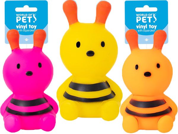 World Of Pets - Squeaky Vinyl Bee Dog Toy, Assorted Picked At Random
