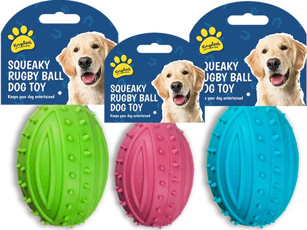 Kingdom Rubber Squeaky Rugby Pet Ball, Assorted Picked At Random